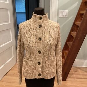 Talbots Size XS Marl Cable Knit Mockneck Cardigan